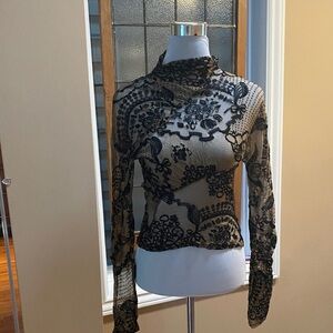 Elegant Black and flesh Lace Women Top